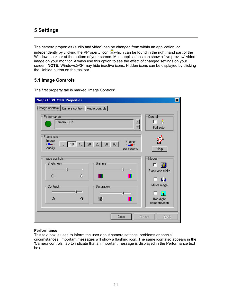 5 settings | Philips PCVC750K User Manual | Page 11 / 27