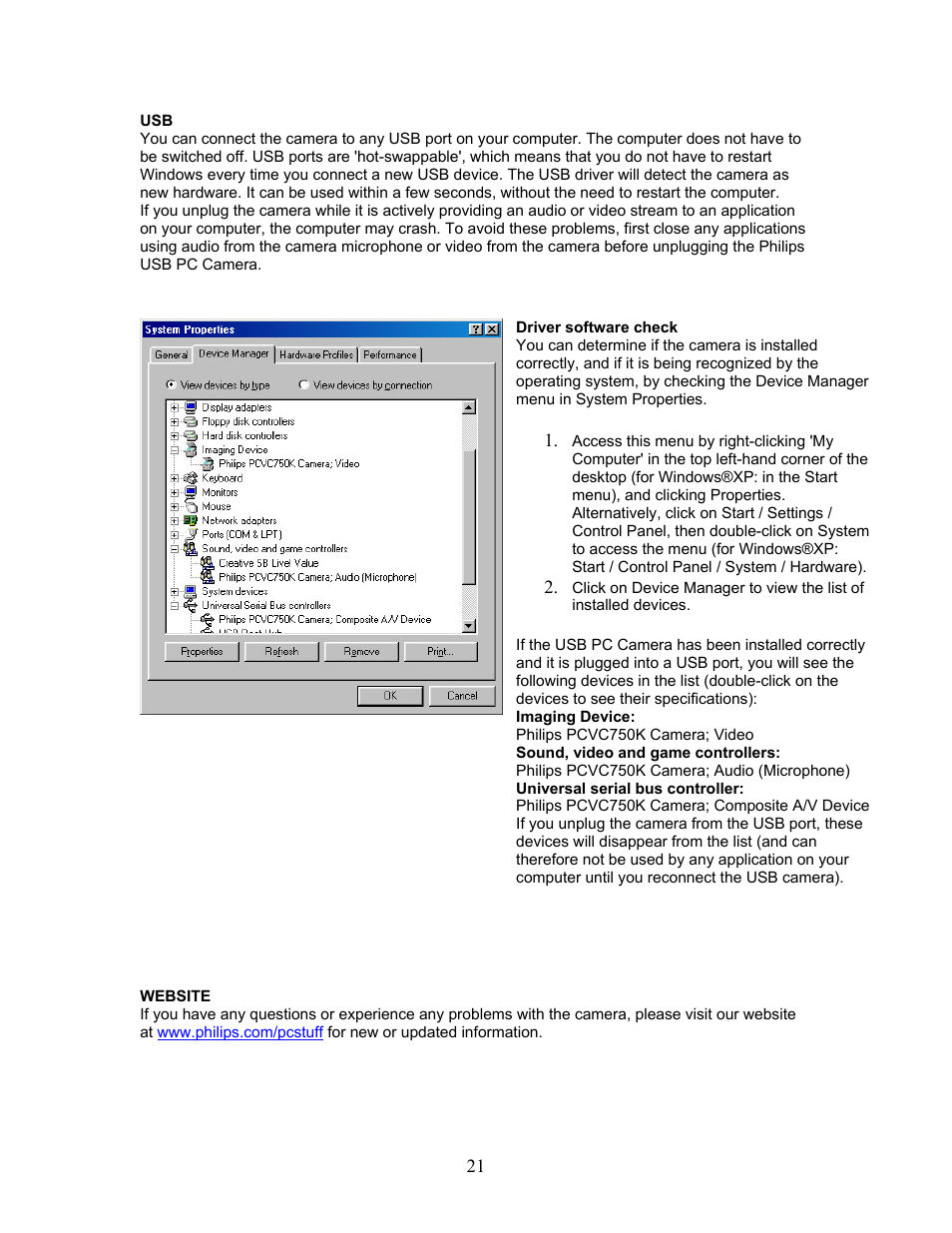 Philips PCVC750K User Manual | Page 21 / 27