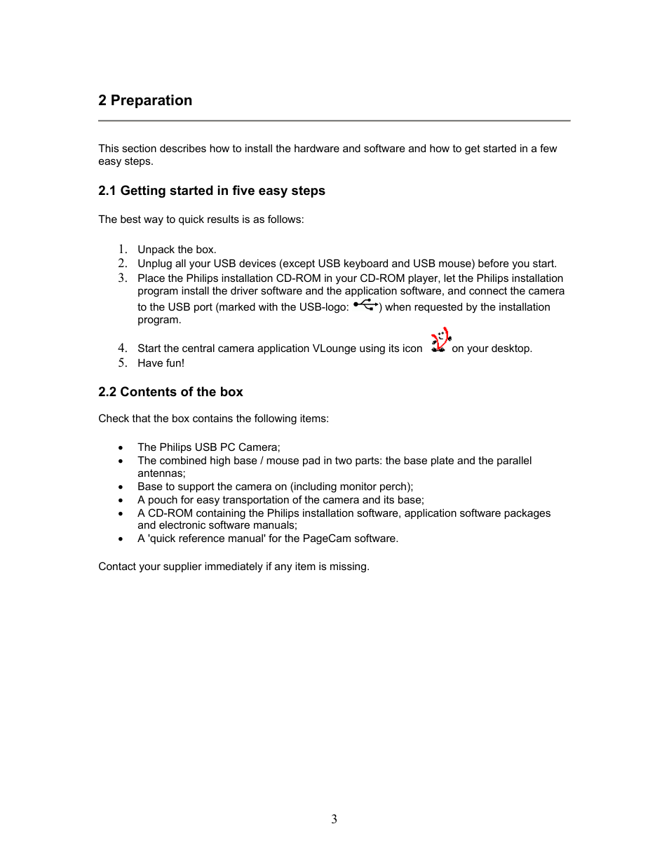 2 preparation | Philips PCVC750K User Manual | Page 3 / 27