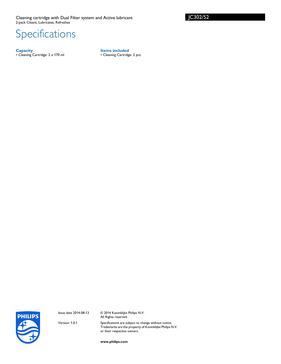 Specifications | Philips JC302-52 User Manual | Page 3 / 3