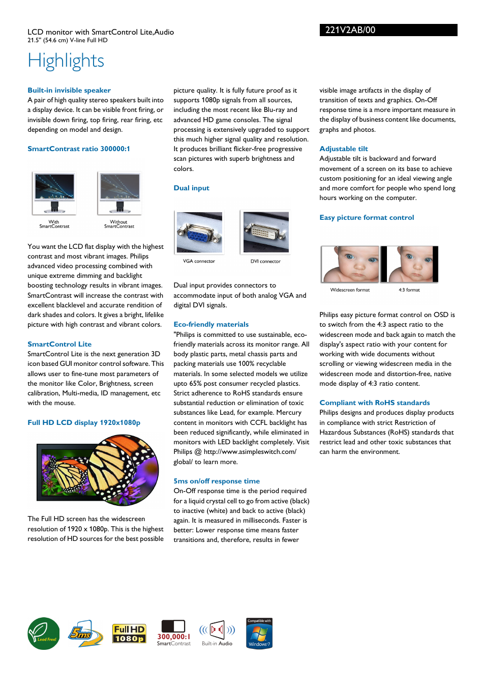 Highlights | Philips 221V2AB-00 User Manual | Page 2 / 3