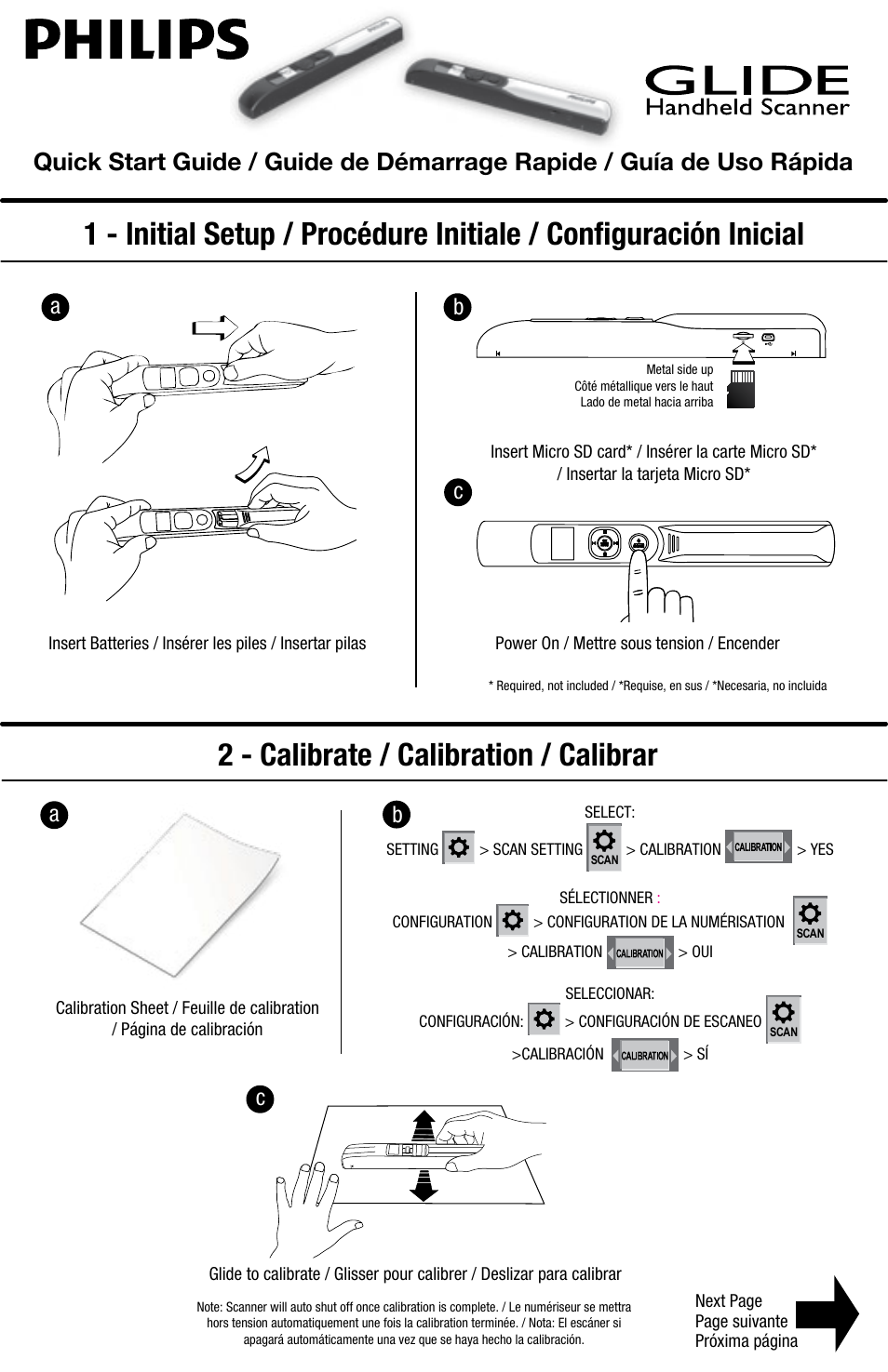 Philips Glide Handheld Scanner SIC4014H User Manual | 2 pages