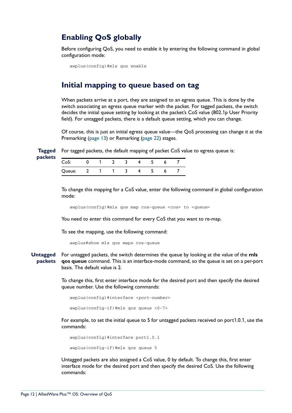 Enabling qos globally, Initial mapping to queue based on tag | Allied Telesis AlliedWare Plus User Manual | Page 12 / 40