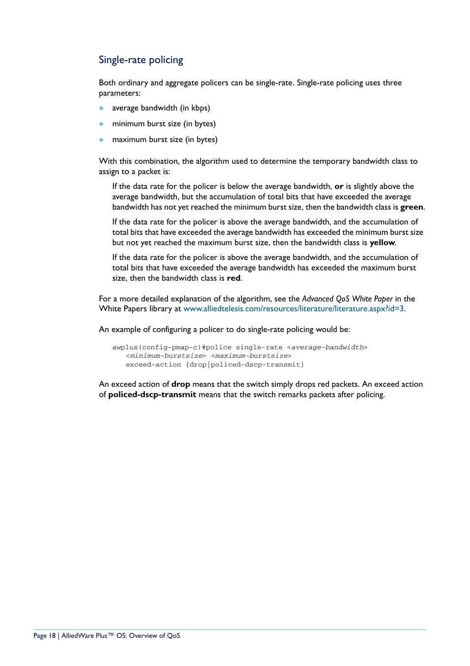 Single-rate policing | Allied Telesis AlliedWare Plus User Manual | Page 18 / 40