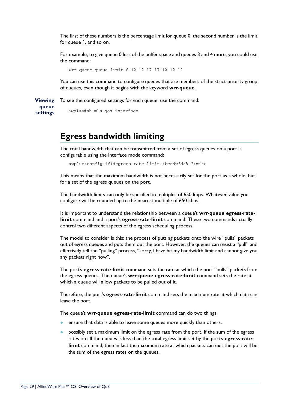 Egress bandwidth limiting | Allied Telesis AlliedWare Plus User Manual | Page 29 / 40