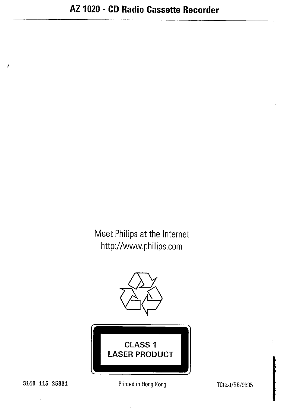 Az1020 - cd radio cassette recorder | Philips AZ1020-17 User Manual | Page 16 / 16