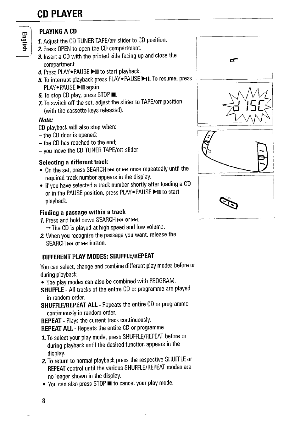 Cd player | Philips AZ1020-17 User Manual | Page 8 / 16