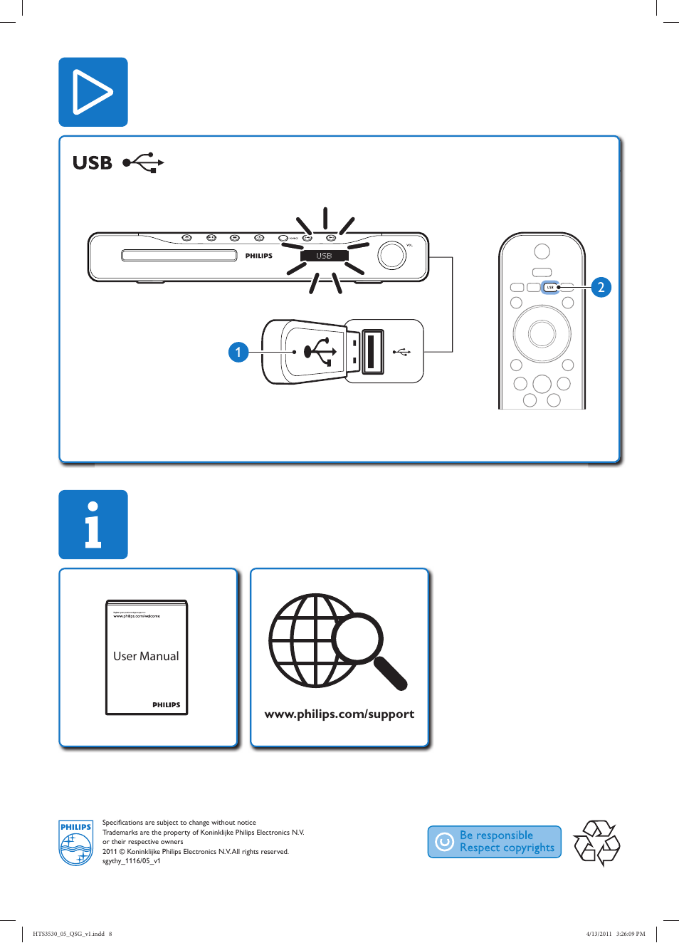 User manual | Philips HTS3530-05 User Manual | Page 8 / 8