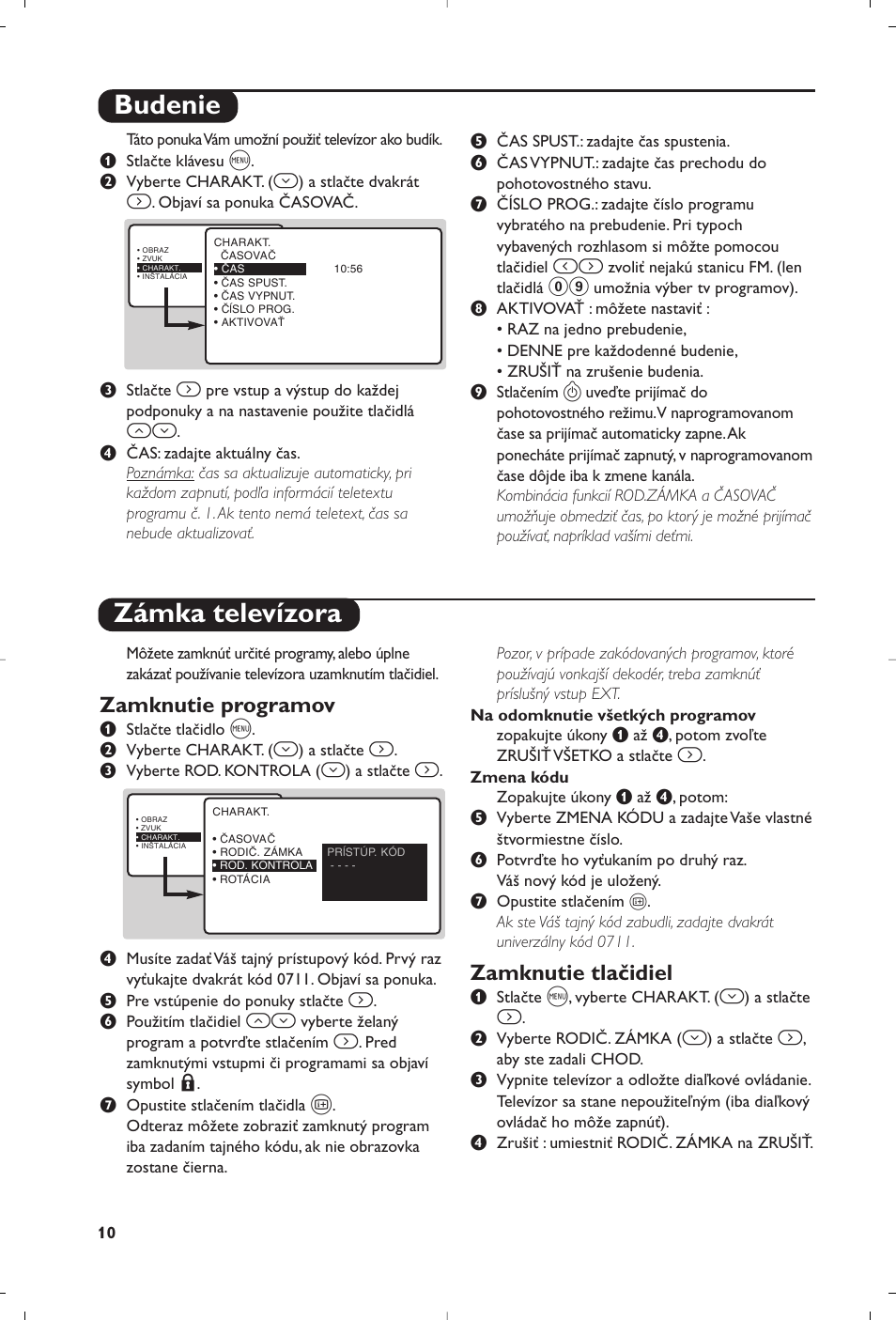 Budenie zámka televízora, Zamknutie programov, Zamknutie tlačidiel | Philips 23PF9945-37 User Manual | Page 106 / 128