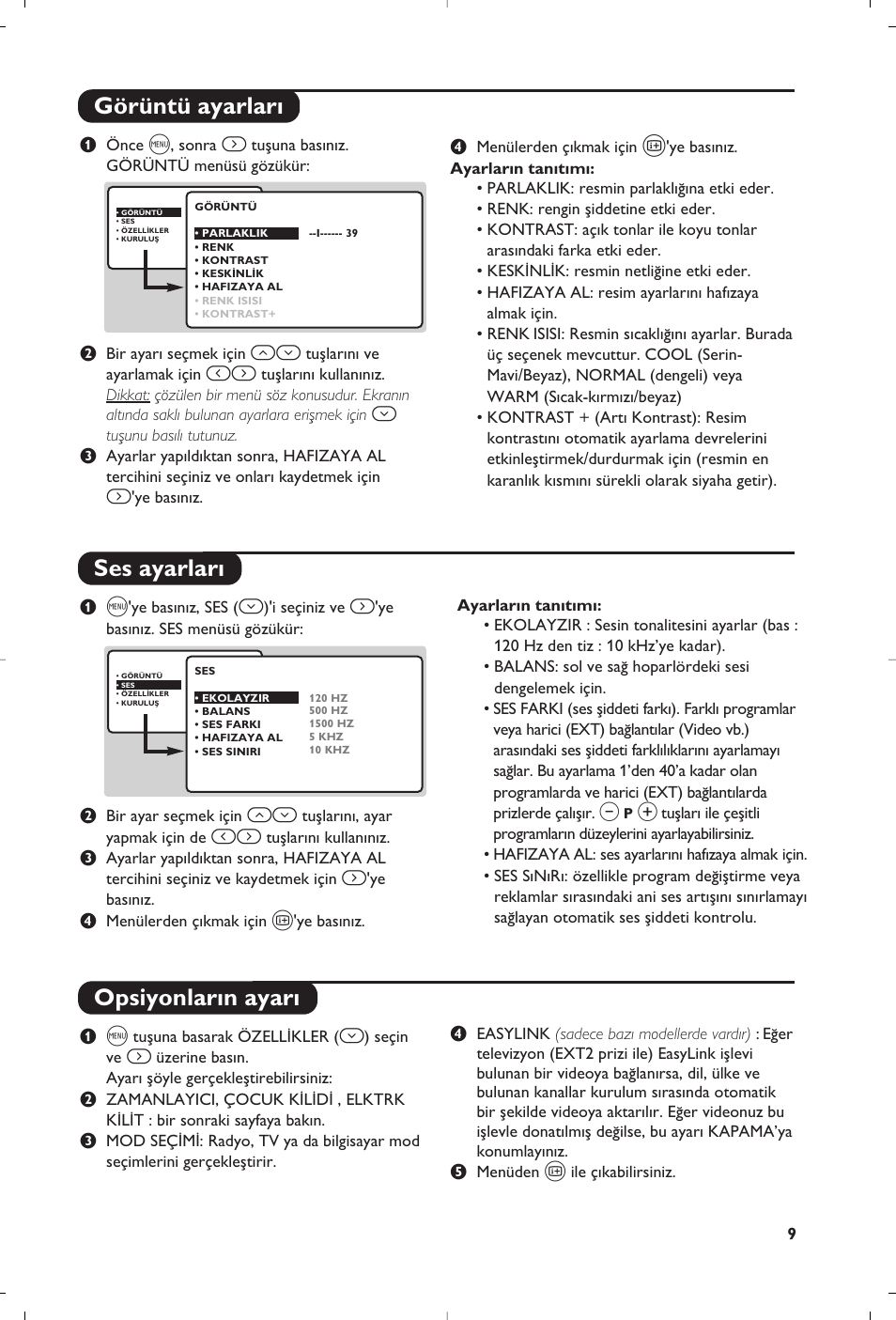 Görüntü ayarlar› ses ayarlar, Opsiyonlar›n ayar | Philips 23PF9945-37 User Manual | Page 121 / 128