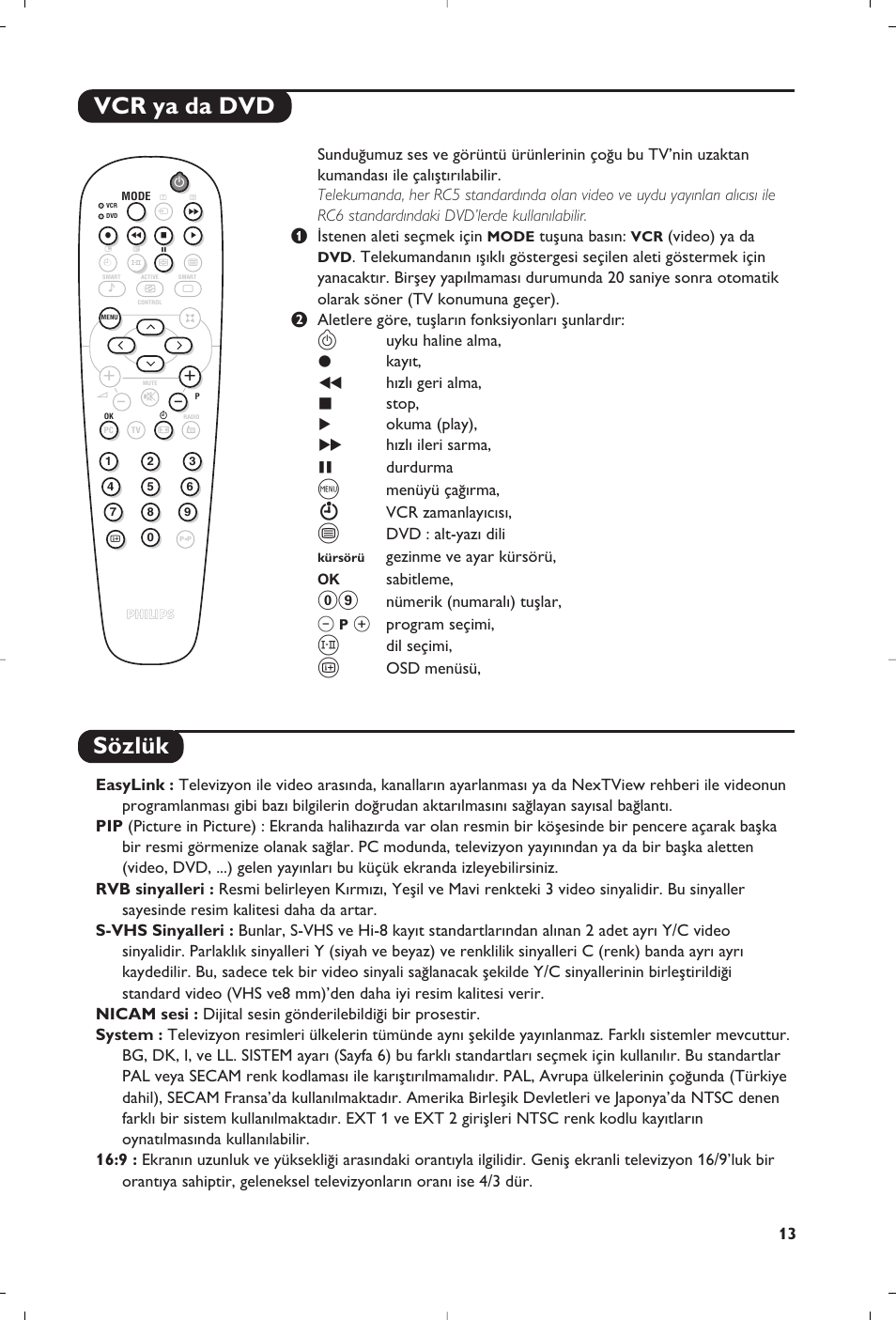 Vcr ya da dvd sözlük | Philips 23PF9945-37 User Manual | Page 125 / 128