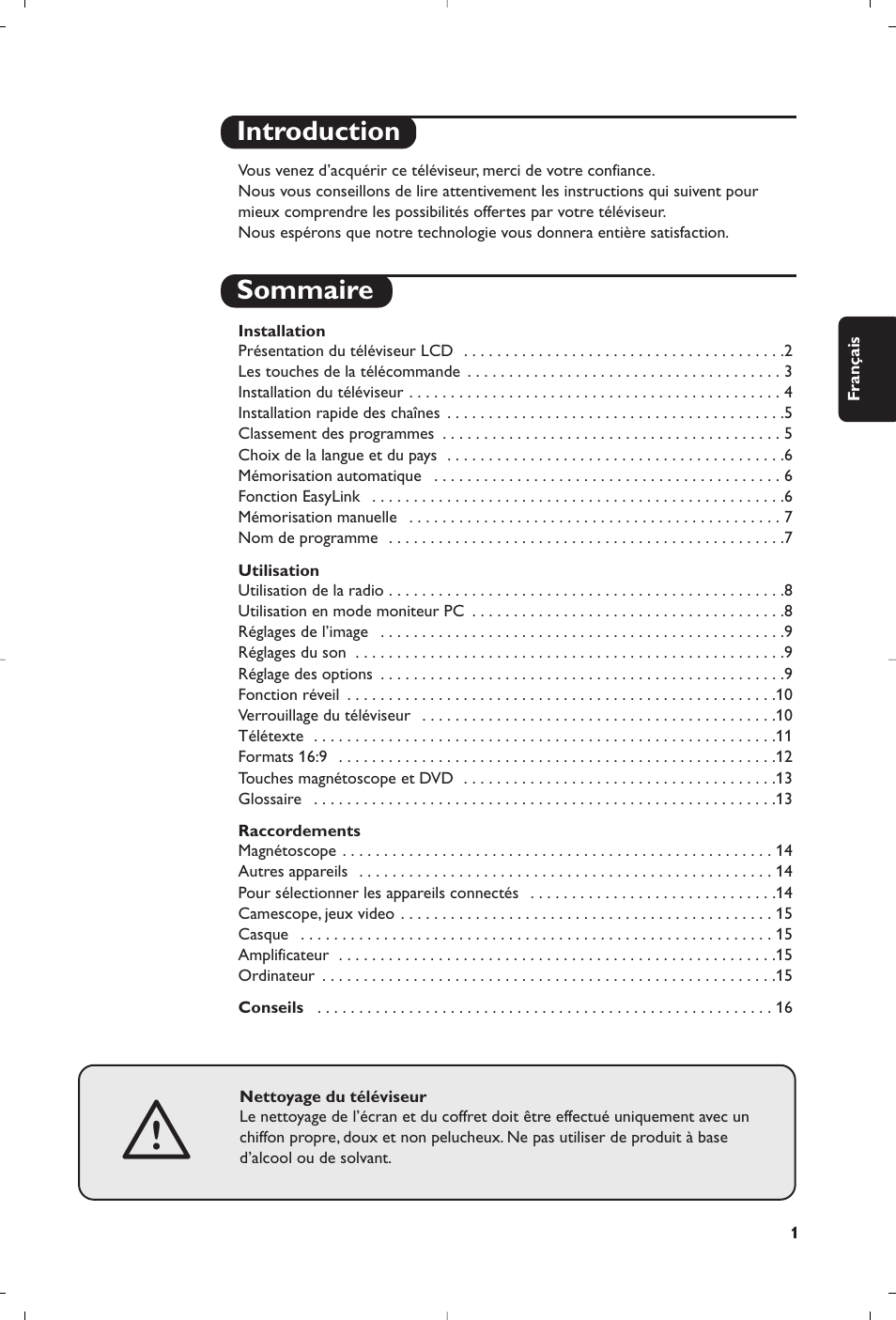 Introduction sommaire | Philips 23PF9945-37 User Manual | Page 17 / 128