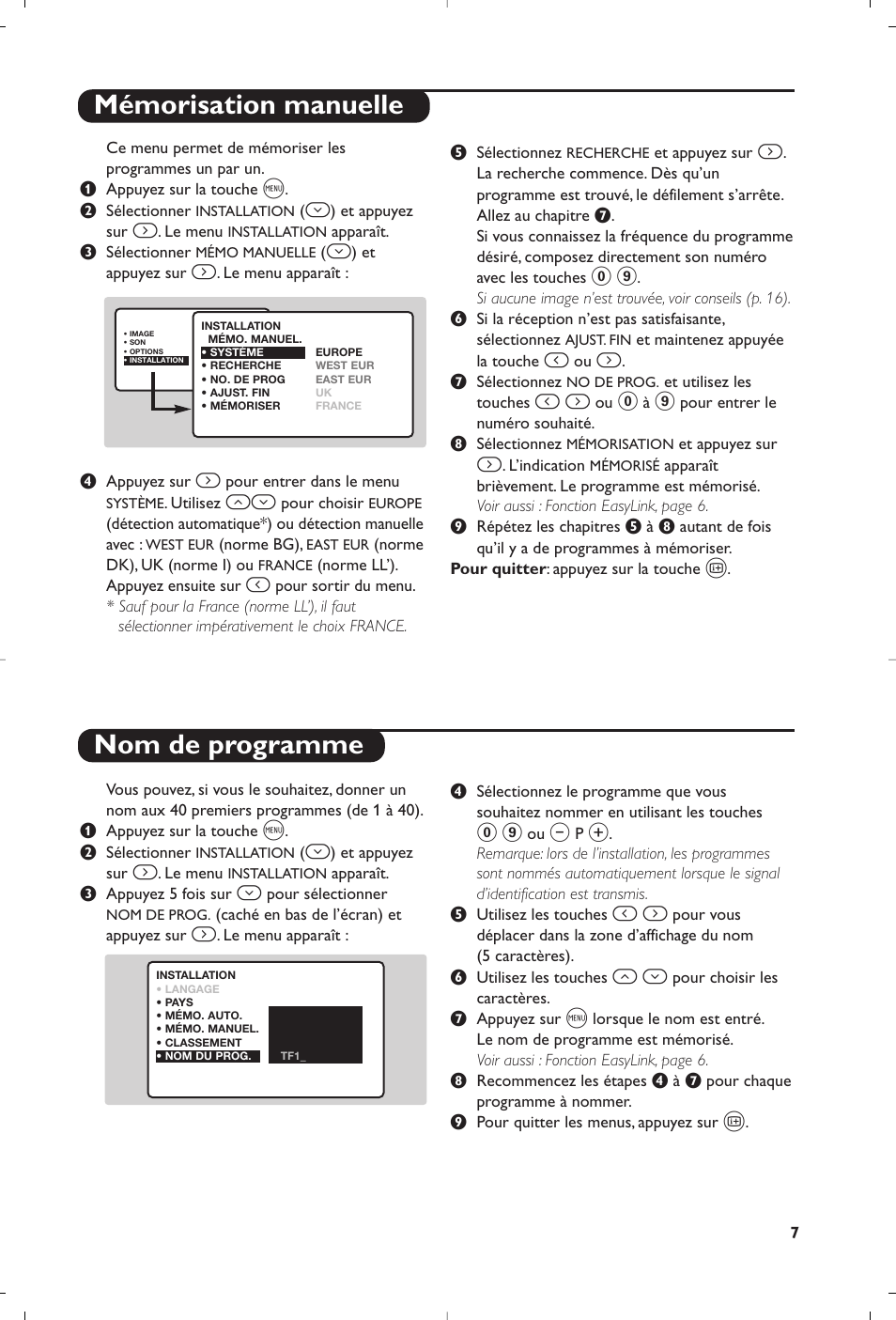 Mémorisation manuelle nom de programme | Philips 23PF9945-37 User Manual | Page 23 / 128