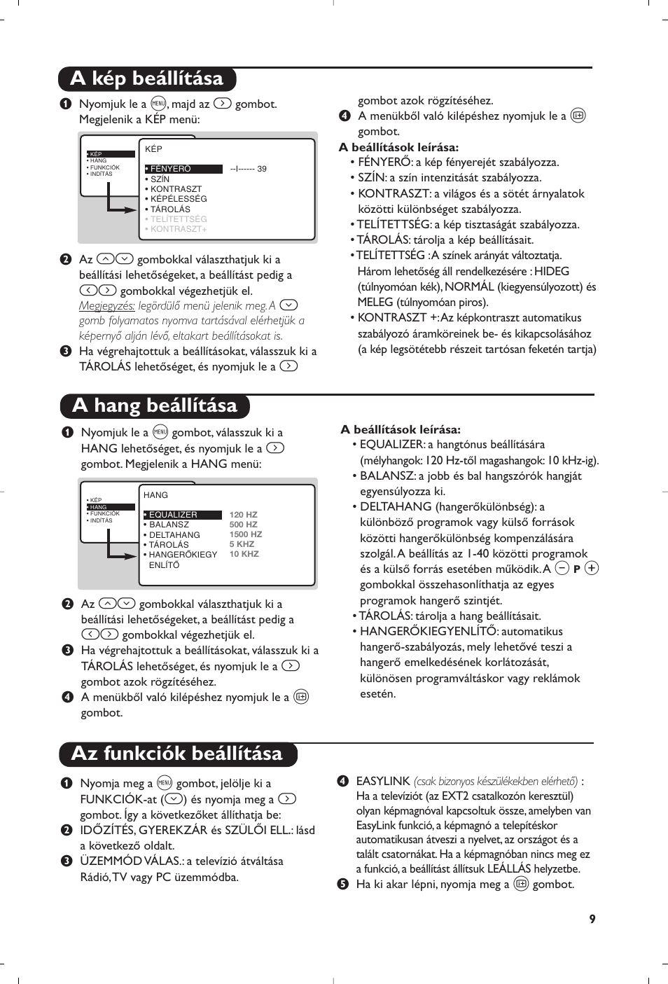 A kép beállítása a hang beállítása, Az funkciók beállítása | Philips 23PF9945-37 User Manual | Page 41 / 128