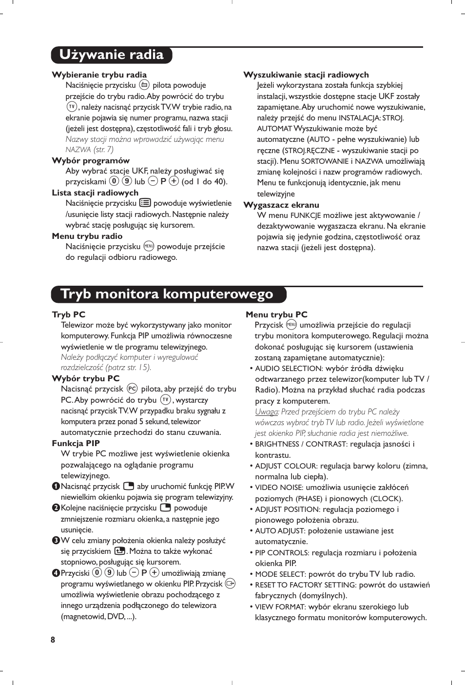 Używanie radia tryb monitora komputerowego | Philips 23PF9945-37 User Manual | Page 72 / 128