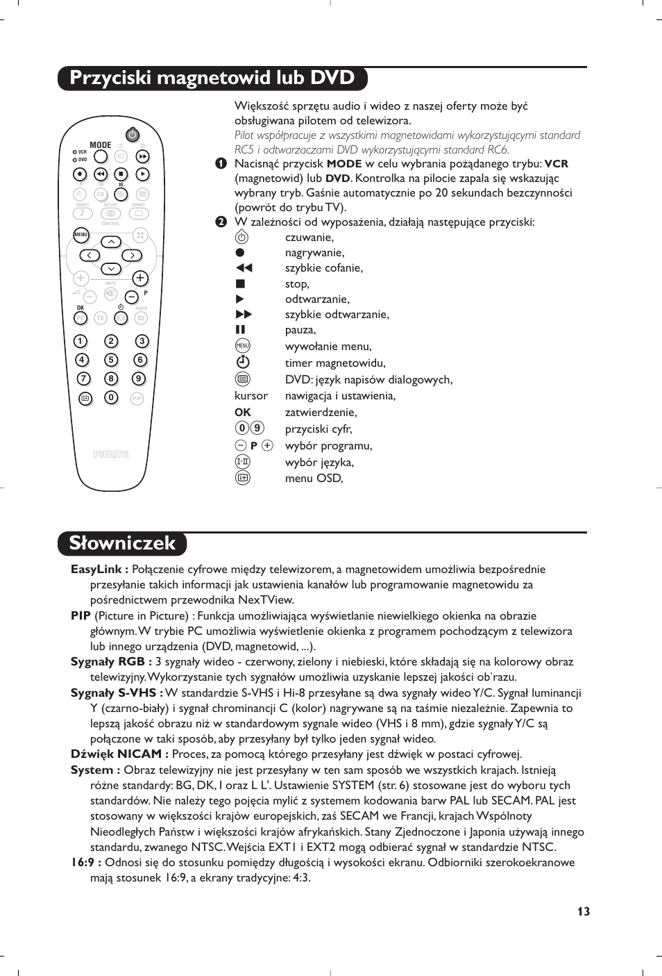 Przyciski magnetowid lub dvd słowniczek | Philips 23PF9945-37 User Manual | Page 77 / 128