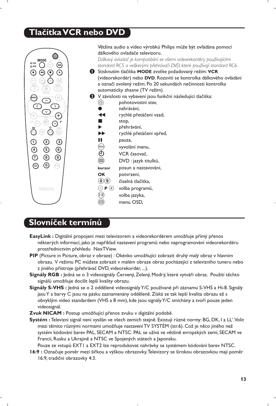 Tlačítka vcr nebo dvd slovníček termínů | Philips 23PF9945-37 User Manual | Page 93 / 128