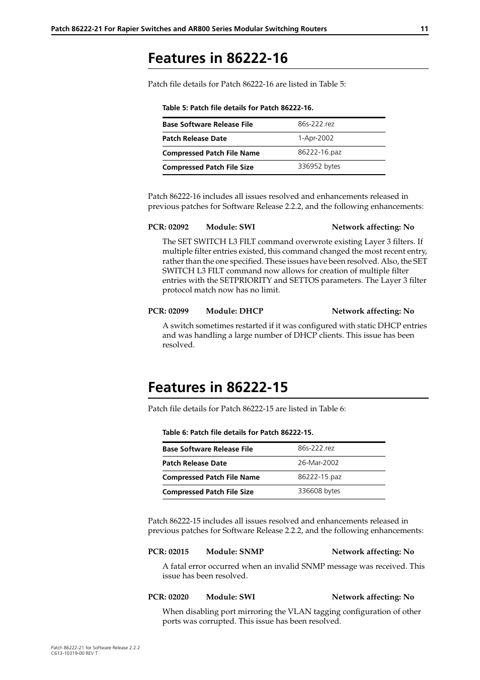 Features in 86222-16, Features in 86222-15 | Allied Telesis 86222-21 User Manual | Page 11 / 28
