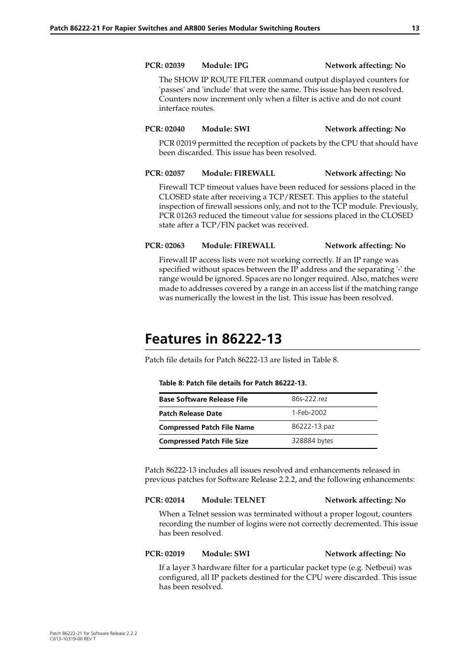 Features in 86222-13 | Allied Telesis 86222-21 User Manual | Page 13 / 28