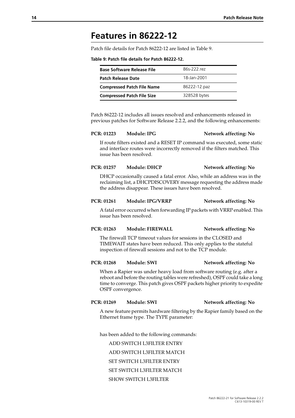 Features in 86222-12 | Allied Telesis 86222-21 User Manual | Page 14 / 28