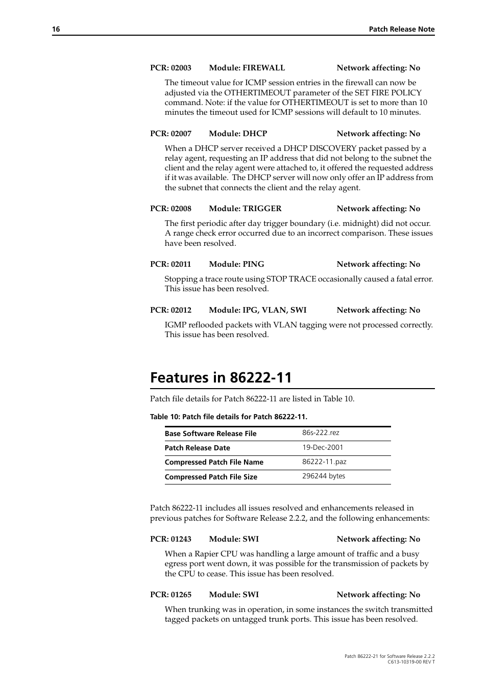Features in 86222-11 | Allied Telesis 86222-21 User Manual | Page 16 / 28