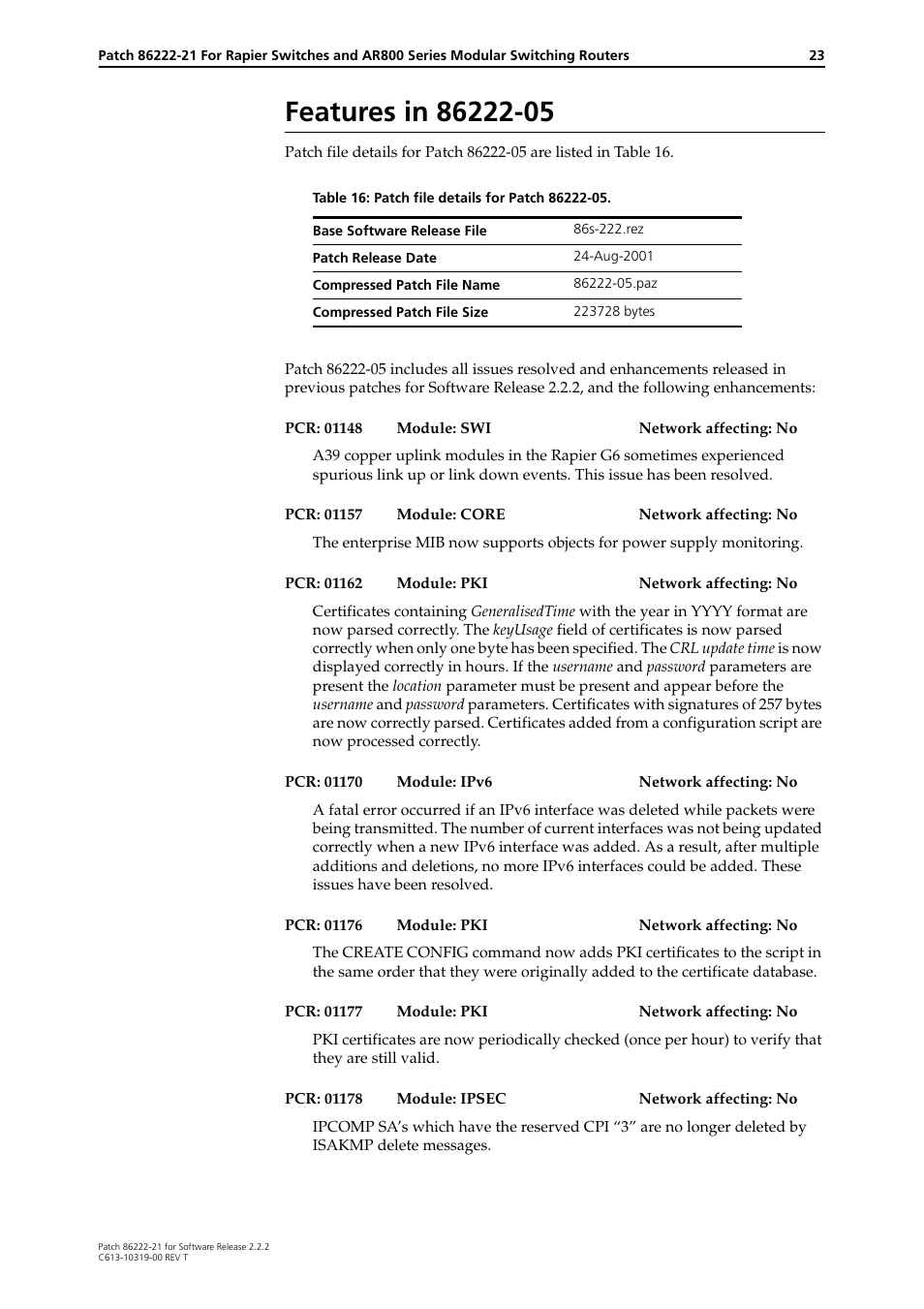 Features in 86222-05 | Allied Telesis 86222-21 User Manual | Page 23 / 28
