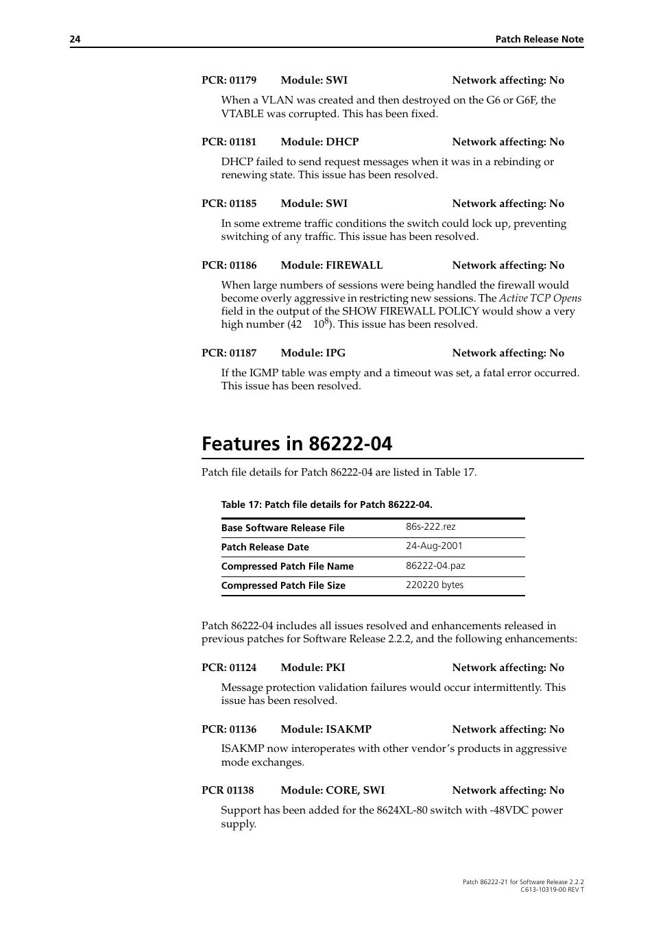 Features in 86222-04 | Allied Telesis 86222-21 User Manual | Page 24 / 28
