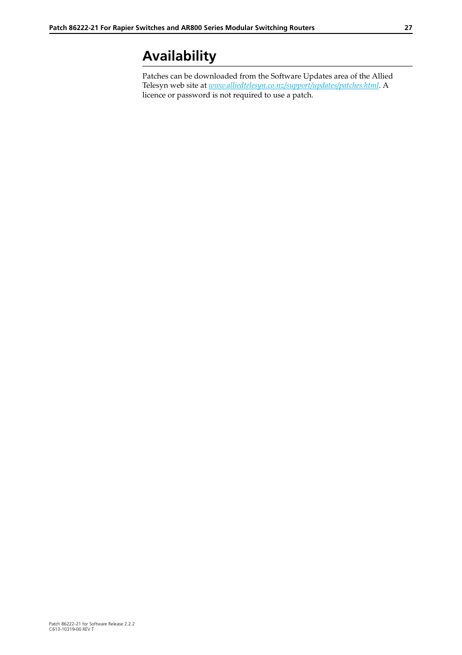 Availability | Allied Telesis 86222-21 User Manual | Page 27 / 28