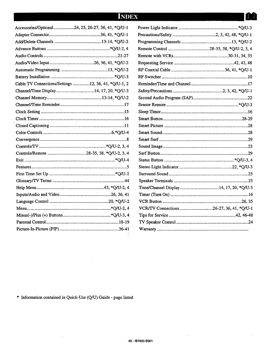 Index | Philips 7P4830W199 User Manual | Page 45 / 46