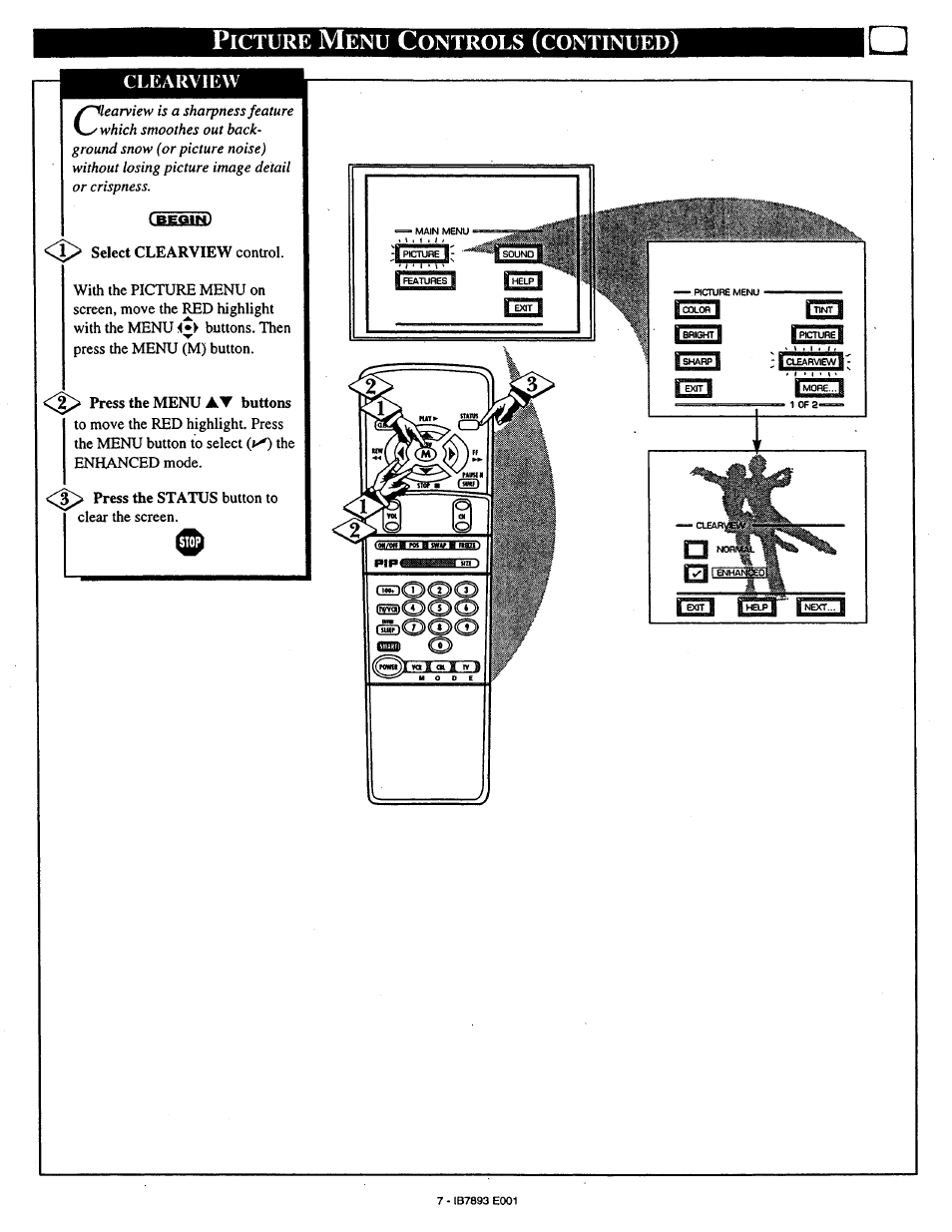 Clearview, Icture, Ontrols | Continued | Philips 7P4830W199 User Manual | Page 5 / 46