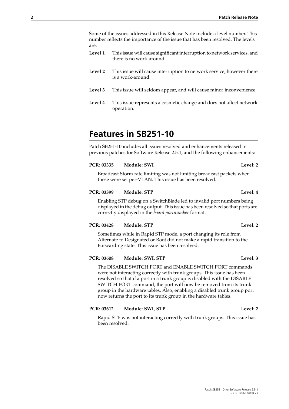 Features in sb251-10 | Allied Telesis SB251-10 User Manual | Page 2 / 14
