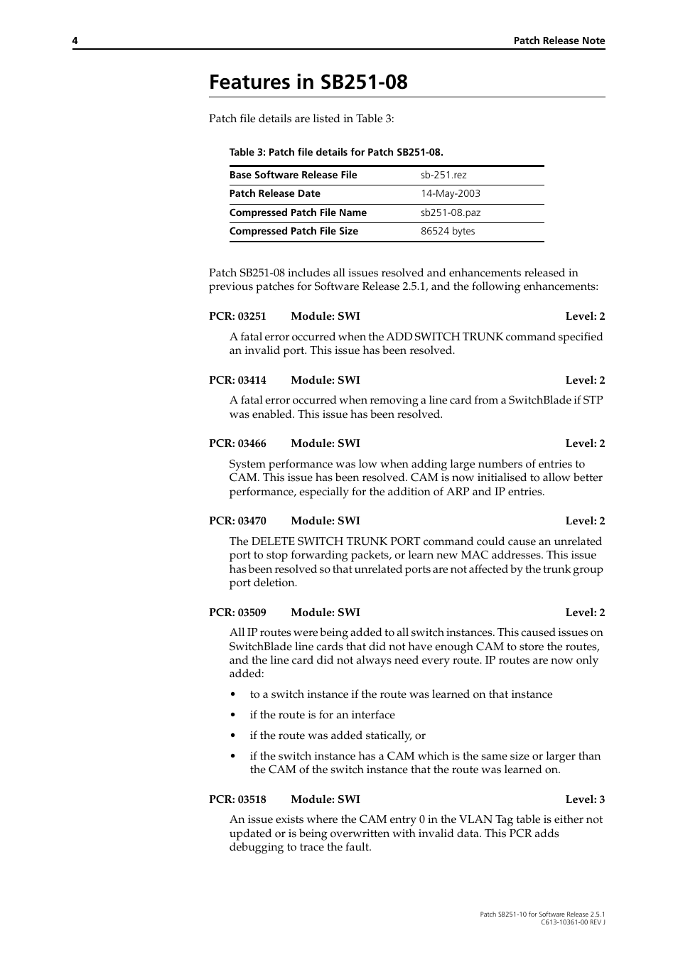 Features in sb251-08 | Allied Telesis SB251-10 User Manual | Page 4 / 14