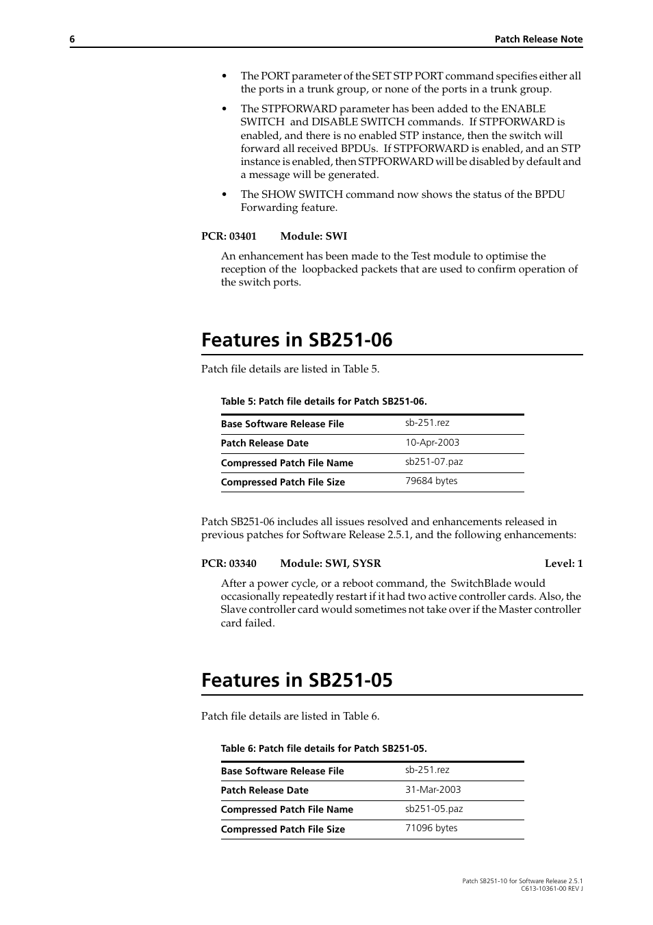 Features in sb251-06, Features in sb251-05 | Allied Telesis SB251-10 User Manual | Page 6 / 14