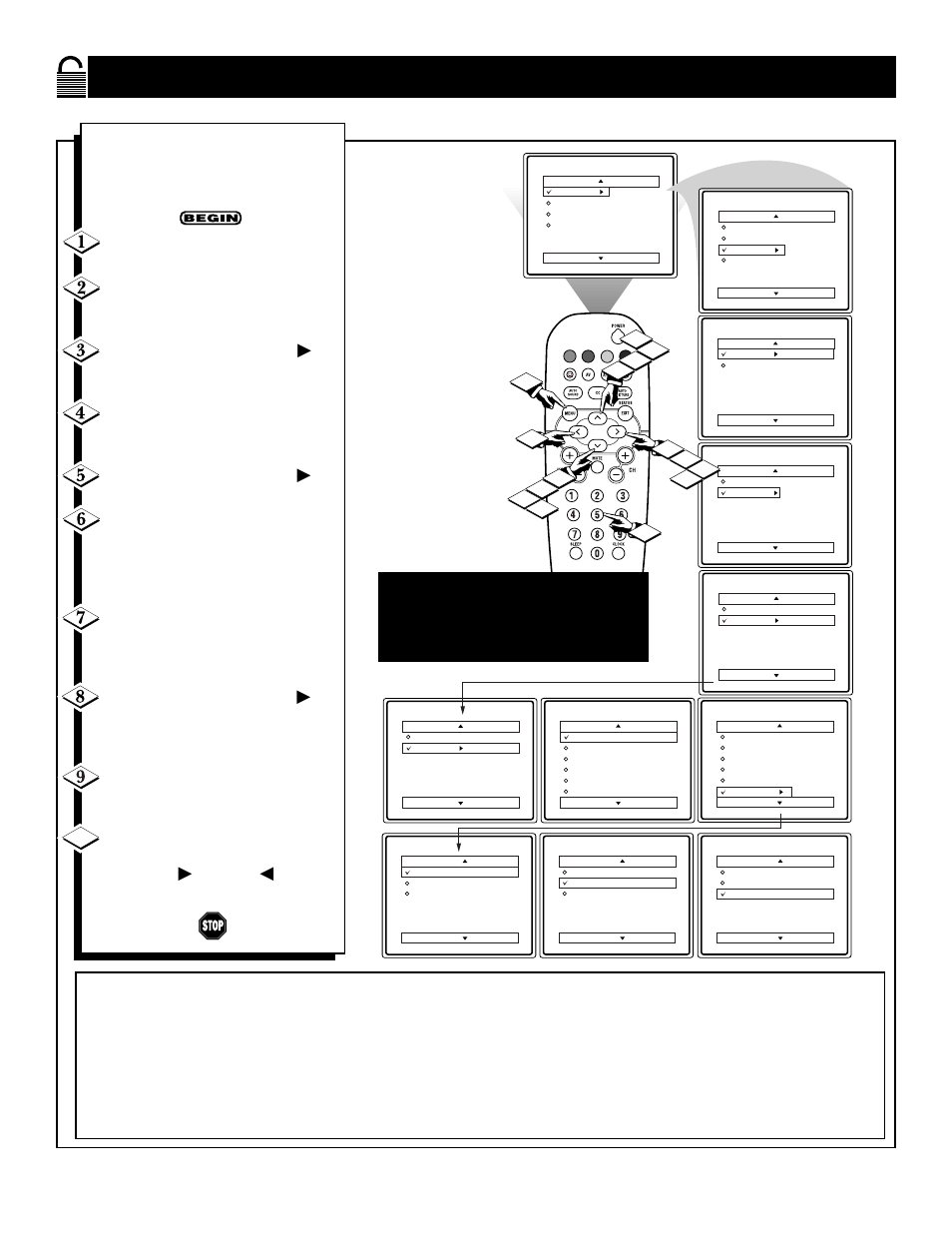 Sing the, Locking, Ptions | Philips 19PS45S User Manual | Page 28 / 40