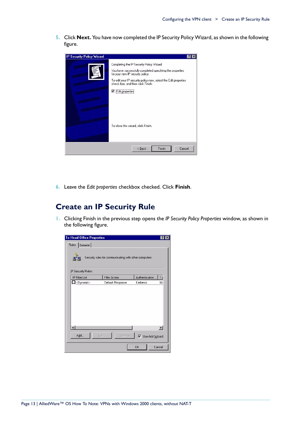 Create an ip security rule | Allied Telesis VPN User Manual | Page 13 / 29