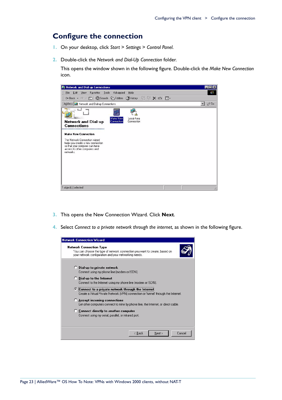 Configure the connection | Allied Telesis VPN User Manual | Page 23 / 29