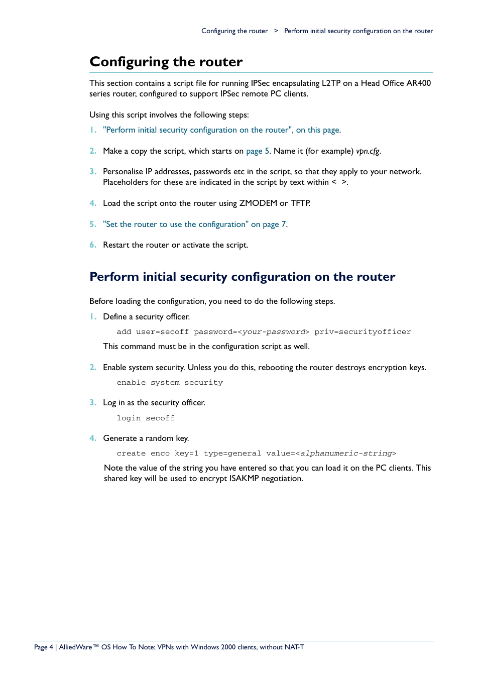 Configuring the router | Allied Telesis VPN User Manual | Page 4 / 29