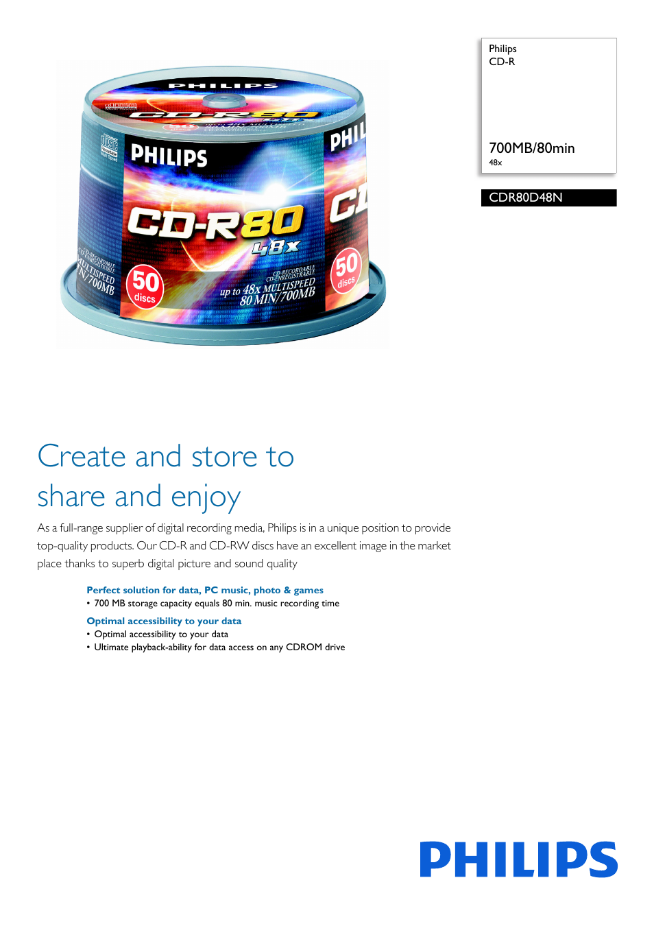Philips CDR80D48N-600 User Manual | 2 pages