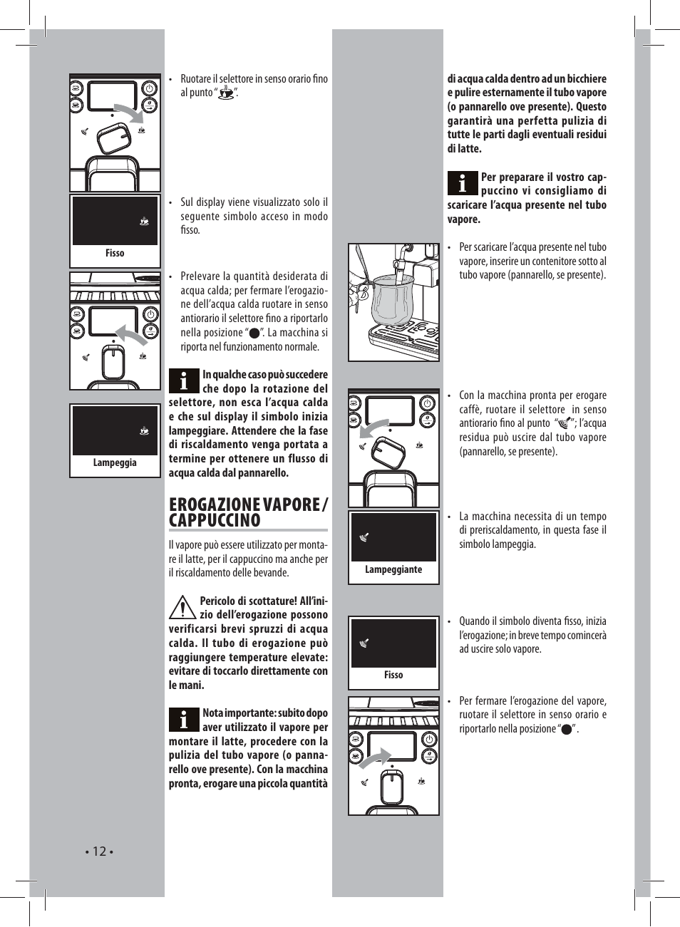 Erogazione vapore / cappuccino | Philips 10003083 User Manual | Page 12 / 88