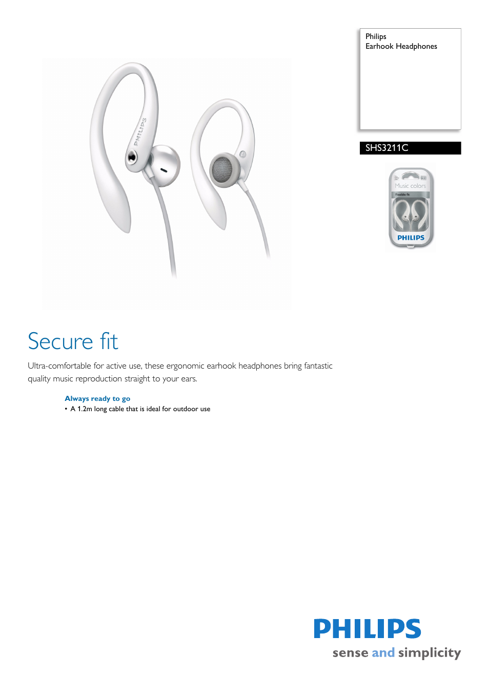 Philips Earhook Headphones SHS3211C User Manual | 2 pages