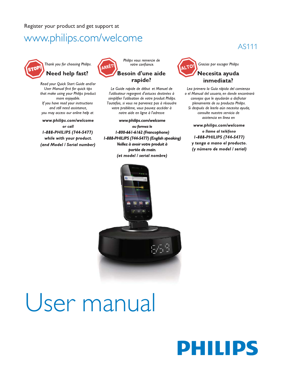 Philips docking speaker with Bluetooth® AS111 for Android User Manual | 32 pages