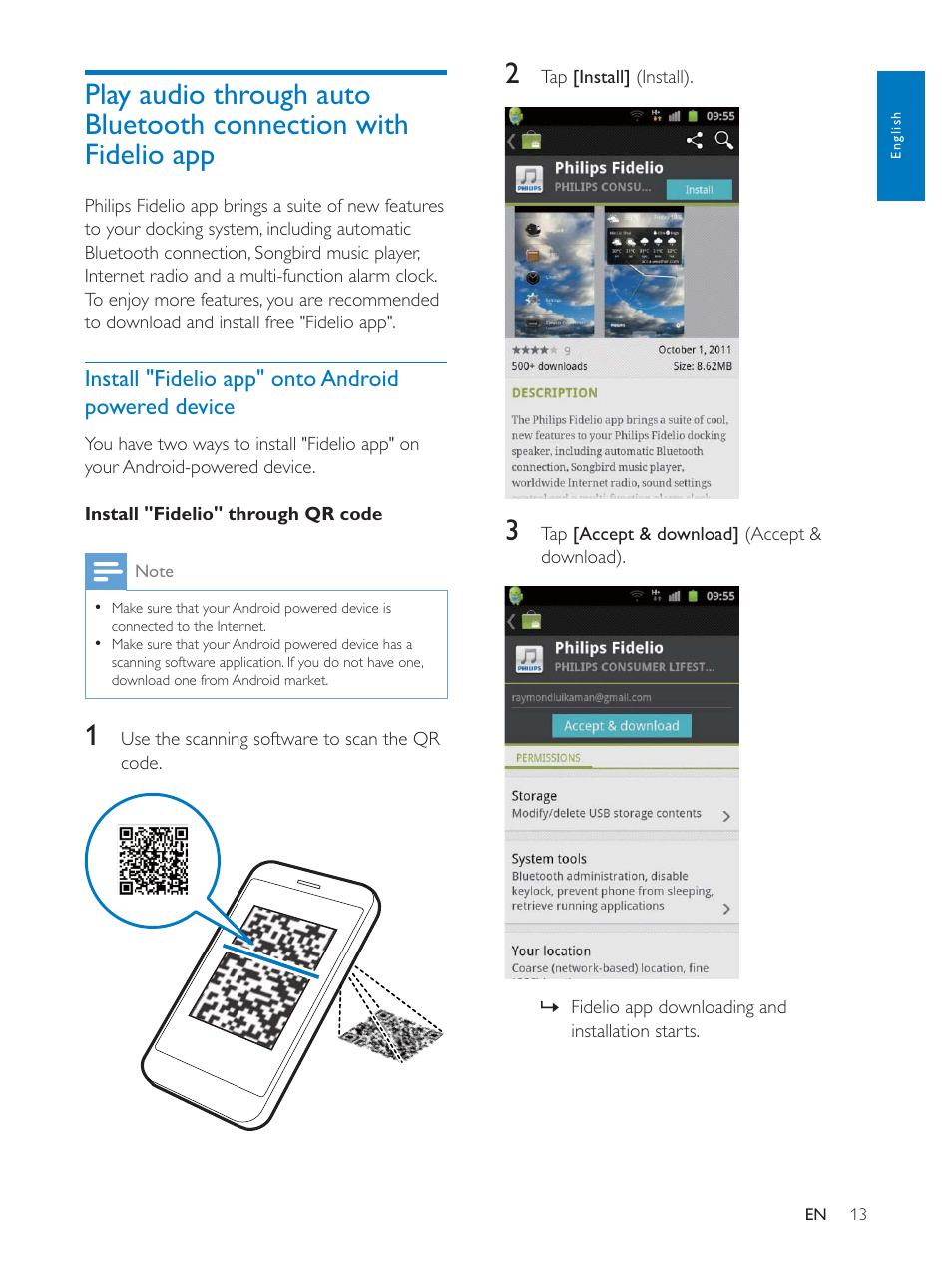 Philips docking speaker with Bluetooth® AS111 for Android User Manual | Page 13 / 32