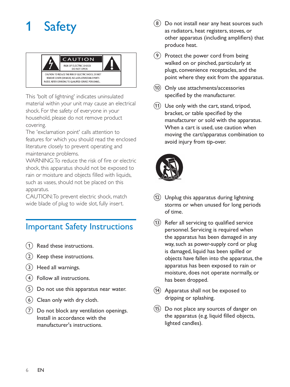 1 safety | Philips docking speaker with Bluetooth® AS111 for Android User Manual | Page 6 / 32