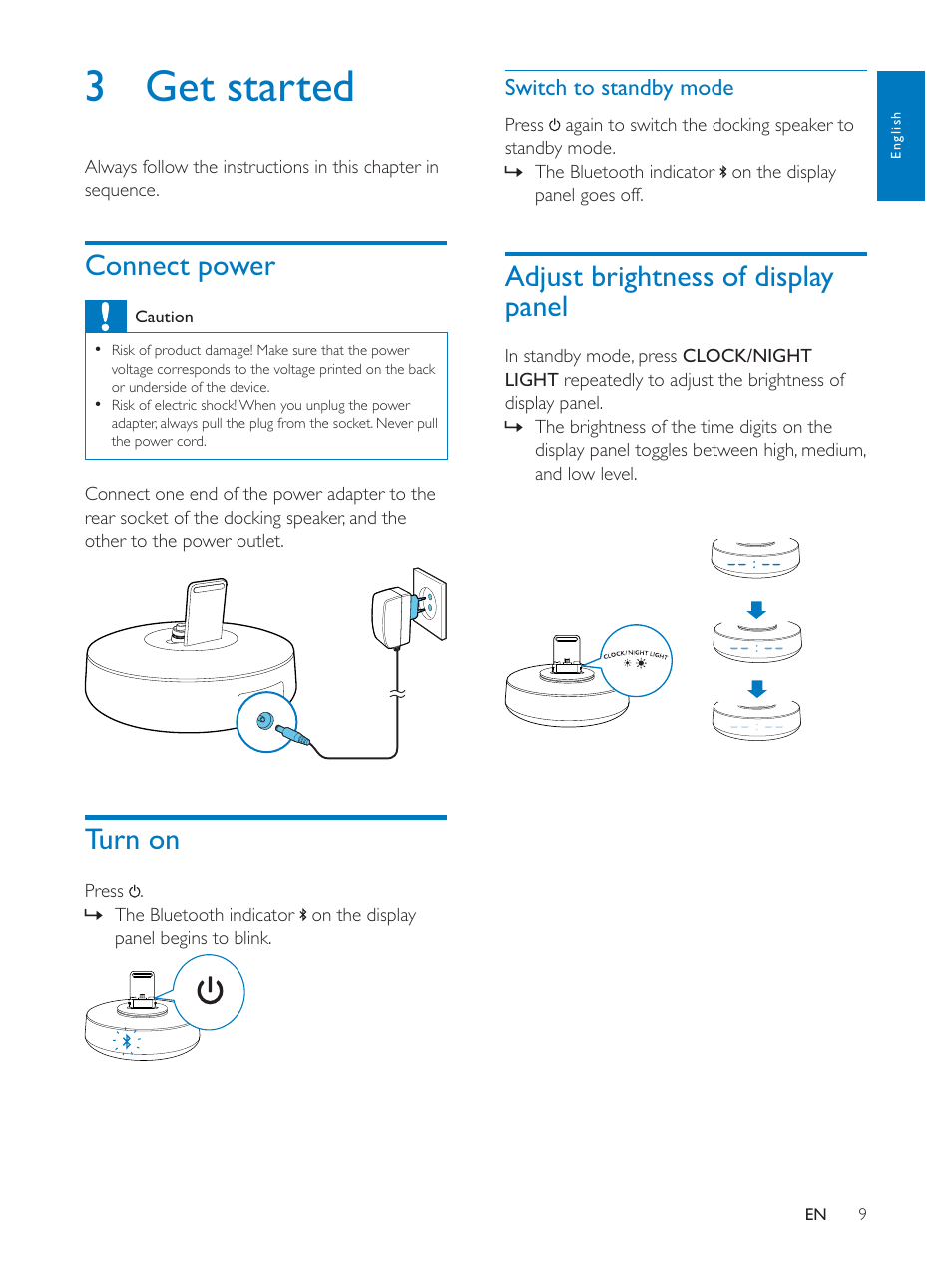 3 get started | Philips docking speaker with Bluetooth® AS111 for Android User Manual | Page 9 / 32