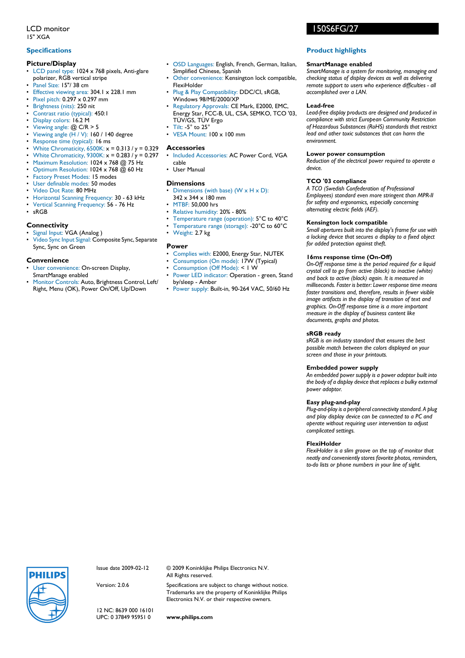 Philips 150S6FG-27 User Manual | Page 2 / 2