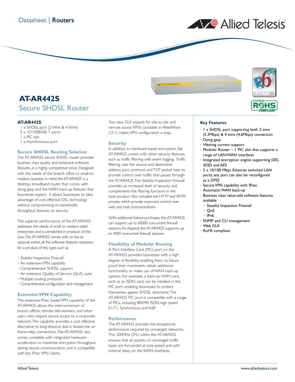 Allied Telesis AT-AR442S User Manual | 5 pages