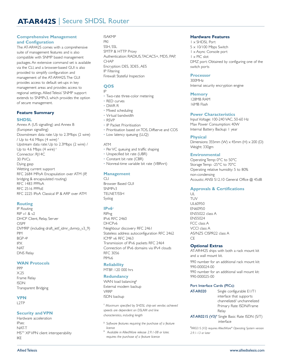 At-ar442s | secure shdsl router | Allied Telesis AT-AR442S User Manual | Page 2 / 5