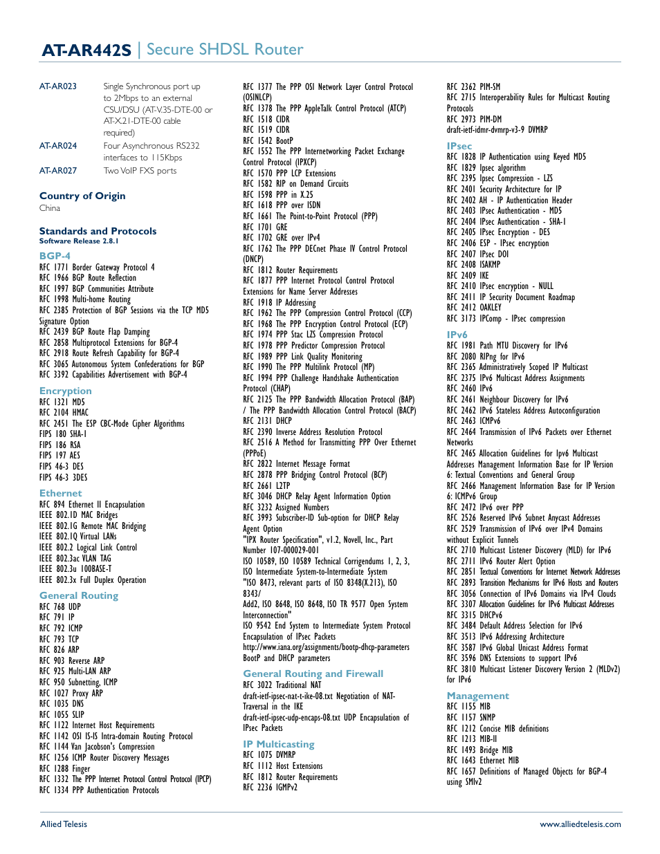 At-ar442s | secure shdsl router | Allied Telesis AT-AR442S User Manual | Page 3 / 5