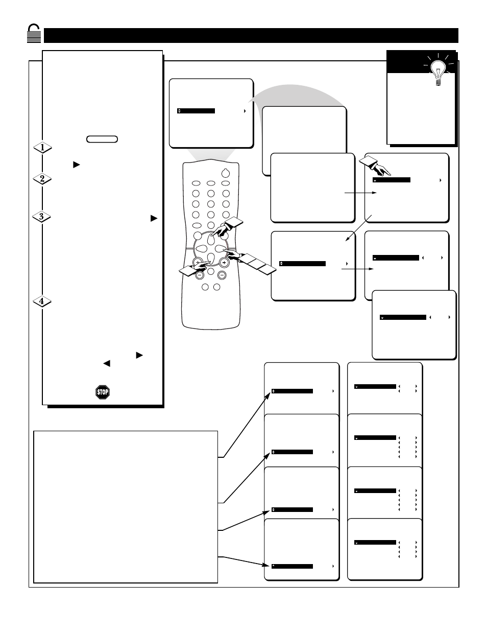 Tv r, Lock, Rogramming | Sing, Atings, Or cursor left, Mart | Philips PR1392X User Manual | Page 26 / 36