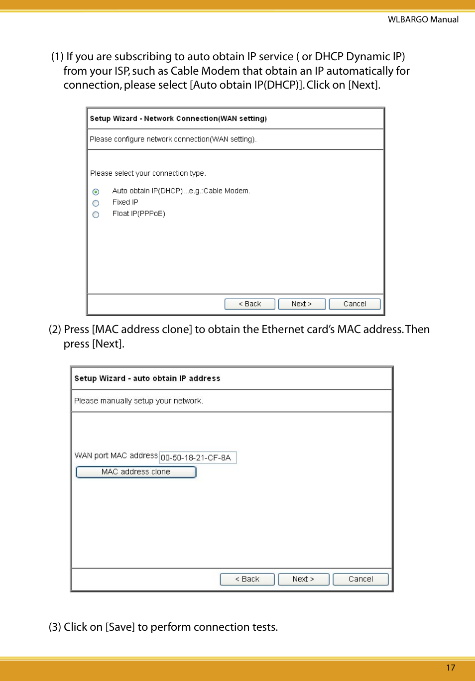 1 auto obtain ip (dhcp) | Allied Telesis CG-WLBARGO User Manual | Page 18 / 52